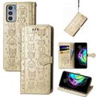 For Motorola Moto Edge 20 Lovely Cat and Dog Embossing Pattern Horizontal Flip Leather Case , with Holder & Card Slots & Wallet & Cartoon Clasp & Lanyard(Gold) - 1