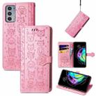 For Motorola Moto Edge 20 Lovely Cat and Dog Embossing Pattern Horizontal Flip Leather Case , with Holder & Card Slots & Wallet & Cartoon Clasp & Lanyard(Pink) - 1