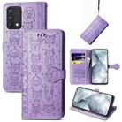 For OPPO Realme GT Master Lovely Cat and Dog Embossing Pattern Horizontal Flip Leather Case , with Holder & Card Slots & Wallet & Cartoon Clasp & Lanyard(Purple) - 1