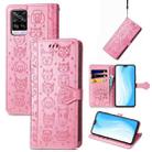 For vivo S7 Lovely Cat and Dog Embossing Pattern Horizontal Flip Leather Case , with Holder & Card Slots & Wallet & Cartoon Clasp & Lanyard(Pink) - 1