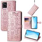 For vivo S7 Lovely Cat and Dog Embossing Pattern Horizontal Flip Leather Case , with Holder & Card Slots & Wallet & Cartoon Clasp & Lanyard(Rose Gold) - 1