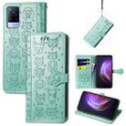 For vivo V21 Lovely Cat and Dog Embossing Pattern Horizontal Flip Leather Case , with Holder & Card Slots & Wallet & Cartoon Clasp & Lanyard(Green) - 1