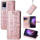 For vivo V21 Lovely Cat and Dog Embossing Pattern Horizontal Flip Leather Case , with Holder & Card Slots & Wallet & Cartoon Clasp & Lanyard(Rose Gold) - 1