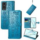 For ZTE Axon 30 5G Lovely Cat and Dog Embossing Pattern Horizontal Flip Leather Case , with Holder & Card Slots & Wallet & Cartoon Clasp & Lanyard(Blue) - 1