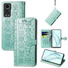 For ZTE Axon 30 5G Lovely Cat and Dog Embossing Pattern Horizontal Flip Leather Case , with Holder & Card Slots & Wallet & Cartoon Clasp & Lanyard(Green) - 1