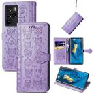 For ZTE Nubia Z30 Pro Lovely Cat and Dog Embossing Pattern Horizontal Flip Leather Case , with Holder & Card Slots & Wallet & Cartoon Clasp & Lanyard(Purple) - 1