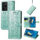 For ZTE Nubia Z30 Pro Lovely Cat and Dog Embossing Pattern Horizontal Flip Leather Case , with Holder & Card Slots & Wallet & Cartoon Clasp & Lanyard(Green) - 1