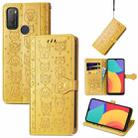 For Alcatel 1S 2021 Lovely Cat and Dog Embossing Pattern Horizontal Flip Leather Case , with Holder & Card Slots & Wallet & Cartoon Clasp & Lanyard(Yellow) - 1