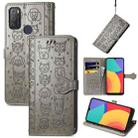 For Alcatel 1S 2021 Lovely Cat and Dog Embossing Pattern Horizontal Flip Leather Case , with Holder & Card Slots & Wallet & Cartoon Clasp & Lanyard(Grey) - 1