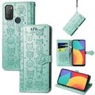 For Alcatel 1S 2021 Lovely Cat and Dog Embossing Pattern Horizontal Flip Leather Case , with Holder & Card Slots & Wallet & Cartoon Clasp & Lanyard(Green) - 1