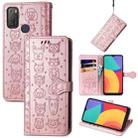 For Alcatel 1S 2021 Lovely Cat and Dog Embossing Pattern Horizontal Flip Leather Case , with Holder & Card Slots & Wallet & Cartoon Clasp & Lanyard(Rose Gold) - 1