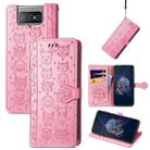 For Asus Zenfone 8 Flip Lovely Cat and Dog Embossing Pattern Horizontal Flip Leather Case , with Holder & Card Slots & Wallet & Cartoon Clasp & Lanyard(Pink) - 1