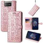 For Asus Zenfone 8 Flip Lovely Cat and Dog Embossing Pattern Horizontal Flip Leather Case , with Holder & Card Slots & Wallet & Cartoon Clasp & Lanyard(Rose Gold) - 1
