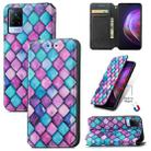 For vivo V21 Colorful Magnetic Horizontal Flip PU Leather Case with Holder & Card Slot & Wallet(Purple Scales) - 1
