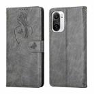 For Xiaomi Redmi K40 / K40 Pro Beauty Girl Embossing Pattern Horizontal Flip Leather Case with Holder & Card Slot & Wallet & Photo Frame(Grey) - 1