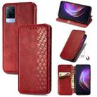 For vivo V21 Cubic Grid Pressed Horizontal Flip Magnetic PU Leather Case with Holder & Card Slots & Wallet(Red) - 1
