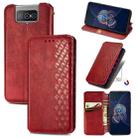 For Asus Zenfone 8 Flip Cubic Grid Pressed Horizontal Flip Magnetic PU Leather Case with Holder & Card Slots & Wallet(Red) - 1