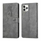 For iPhone 11 Pro Beauty Girl Embossing Pattern Horizontal Flip Leather Case with Holder & Card Slot & Wallet & Photo Frame (Grey) - 1
