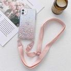 For iPhone 13 Gradient Glitter Powder Epoxy TPU Thickened Acrylic Shockproof Case with Wide Neck Lanyard(Pink) - 1