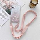 For iPhone 13 Pro Max Gradient Glitter Powder Epoxy TPU Thickened Acrylic Shockproof Case with Wide Neck Lanyard (Pink) - 1