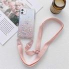 For iPhone 11 Pro Max Gradient Glitter Powder Epoxy TPU Thickened Acrylic Shockproof Case with Wide Neck Lanyard (Pink) - 1