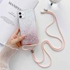 For iPhone 13 Gradient Glitter Powder Epoxy TPU Thickened Acrylic Shockproof Case with Round Neck Lanyard(Pink) - 1