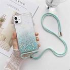 For iPhone 12 / 12 Pro Gradient Glitter Powder Epoxy TPU Thickened Acrylic Shockproof Case with Round Neck Lanyard(Glacier Blue) - 1