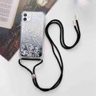 For iPhone 11 Pro Gradient Glitter Powder Epoxy TPU Thickened Acrylic Shockproof Case with Round Neck Lanyard (Black) - 1