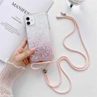 For iPhone 11 Pro Gradient Glitter Powder Epoxy TPU Thickened Acrylic Shockproof Case with Round Neck Lanyard (Pink) - 1