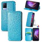 For vivo V21 Blooming Mandala Embossed Pattern Magnetic Horizontal Flip Leather Case with Holder & Card Slots & Wallet(Blue) - 1