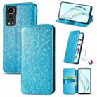 For ZTE Axon 30 5G Blooming Mandala Embossed Pattern Magnetic Horizontal Flip Leather Case with Holder & Card Slots & Wallet(Blue) - 1