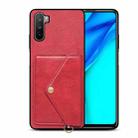 For Huawei Mate 40 Lite Litchi Texture Silicone + PC + PU Leather Back Cover Shockproof Case with Card Slot(Red) - 1