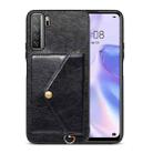 For Huawei nova 7 SE Litchi Texture Silicone + PC + PU Leather Back Cover Shockproof Case with Card Slot(Black) - 1