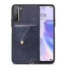 For Huawei nova 7 SE Litchi Texture Silicone + PC + PU Leather Back Cover Shockproof Case with Card Slot(Blue) - 1