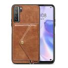 For Huawei nova 7 SE Litchi Texture Silicone + PC + PU Leather Back Cover Shockproof Case with Card Slot(Brown) - 1