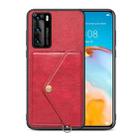 For Huawei P40 Litchi Texture Silicone + PC + PU Leather Back Cover Shockproof Case with Card Slot(Red) - 1