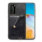 For Huawei P40 Pro Litchi Texture Silicone + PC + PU Leather Back Cover Shockproof Case with Card Slot(Black) - 1