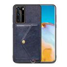 For Huawei P40 Pro Litchi Texture Silicone + PC + PU Leather Back Cover Shockproof Case with Card Slot(Blue) - 1