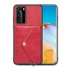 For Huawei P40 Pro Litchi Texture Silicone + PC + PU Leather Back Cover Shockproof Case with Card Slot(Red) - 1