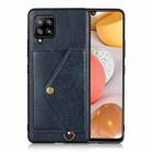 For Samsung Galaxy A12 Litchi Texture Silicone + PC + PU Leather Back Cover Shockproof Case with Card Slot(Blue) - 1