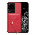 For Samsung Galaxy S20 Ultra Litchi Texture Silicone + PC + PU Leather Back Cover Shockproof Case with Card Slot(Red) - 1