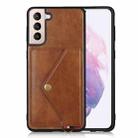 For Samsung Galaxy S21 5G Litchi Texture Silicone + PC + PU Leather Back Cover Shockproof Case with Card Slot(Brown) - 1