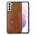 For Samsung Galaxy S21+ 5G Litchi Texture Silicone + PC + PU Leather Back Cover Shockproof Case with Card Slot(Brown) - 1