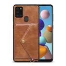 For Samsung Galaxy A21s EU Version Litchi Texture Silicone + PC + PU Leather Back Cover Shockproof Case with Card Slot(Brown) - 1
