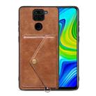 For Xiaomi Redmi Note 9 Litchi Texture Silicone + PC + PU Leather Back Cover Shockproof Case with Card Slot(Brown) - 1