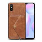 For Xiaomi Redmi 9A Litchi Texture Silicone + PC + PU Leather Back Cover Shockproof Case with Card Slot(Brown) - 1