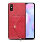 For Xiaomi Redmi 9A Litchi Texture Silicone + PC + PU Leather Back Cover Shockproof Case with Card Slot(Red) - 1