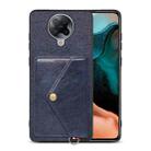 For Xiaomi Redmi K30 Pro Litchi Texture Silicone + PC + PU Leather Back Cover Shockproof Case with Card Slot(Blue) - 1