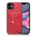 For iPhone 11 Litchi Texture Silicone + PC + PU Leather Back Cover Shockproof Case with Card Slot (Red) - 1