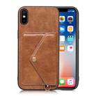 Litchi Texture Silicone + PC + PU Leather Back Cover Shockproof Case with Card Slot For iPhone XS Max(Brown) - 1